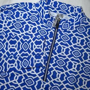 Lulu-B Top Tennis Pickleball Beach Golf Women Size Small Blue Geometric 1/4 Zip